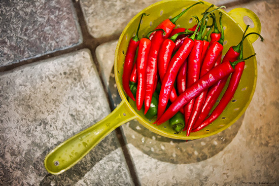 Red Chilli Peppers in Colander