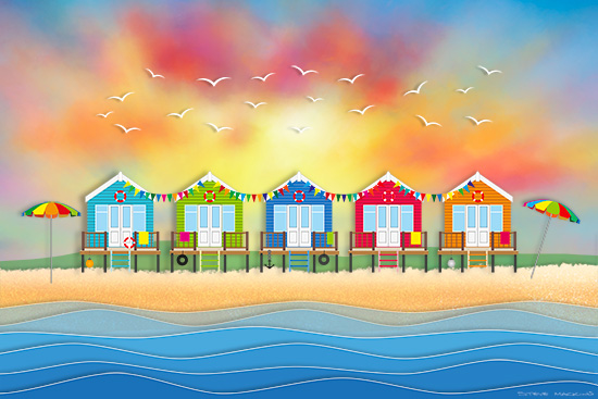 Beach Huts and Fishing Boat Art Prints