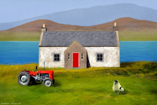 Hebrides Croft ~ Red Tractor & Sheep