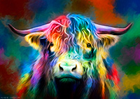 Colourful Coo, Highland Bull, Art, Artwork, Scotland, Heilan Coo