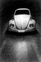 VW Beetle Artwork, Volkswagen, Beetle, Bug, Sketch, Drawing, Mixed-Media, Art, Canvas Print.