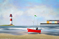 Red Boat II, Artwork Print Fishing Boat, Cove, Fishing Boat, Seaside, Art, Artwork, Prints, Fine Art