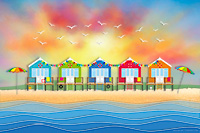 The Beach Huts IV, Art, Print, Coastal, Seascape, Canvas, Aluminium, Acrylic, Artwork