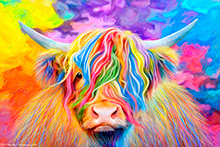 Ella the Highland Cow, mixed media, wall art, art print, heilan coo,  ,Art, Artwork, Art Print, Wall Art, Landscape Art, Wildlife Art