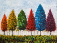 Six Trees, coloured trees, Wall Art