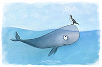 Baby Whale, Cormorant, Island, Art Print, Artwork, Decor, Wildlife, Print, Drawing, Painting, Print of an original artwork.