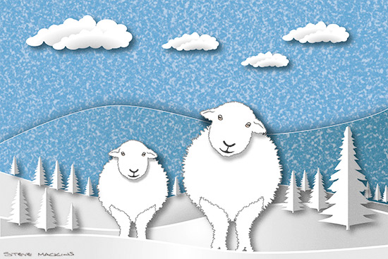 Winter Herdies Papercut I - Herdwick Sheep Art - Art Prints Winter Herdies Papercut I