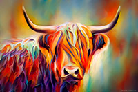 Heilan Coo III Multi-Coloured Scottish Cow Painting Artwork Art Print