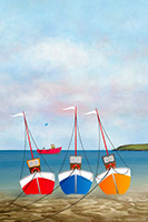 Three Boats Beached, Fishing Boat, Cove, Pastel Sky, Pier, Fishing Boat, Seaside, Art, Artwork, Prints, Fine Art