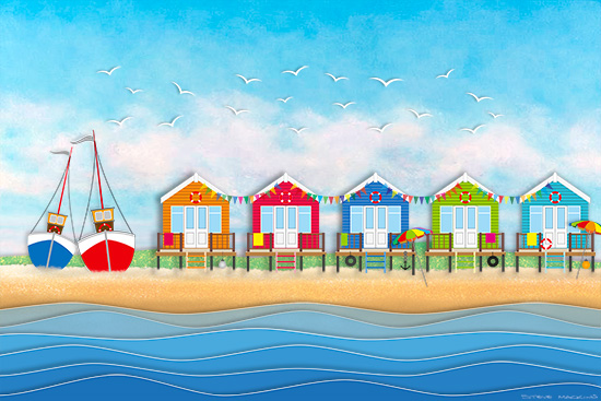 Beach Huts & Grounded Fishing Boats - Seaside & Fishing Boats - Art Prints Beach Huts & Grounded Fishing Boats