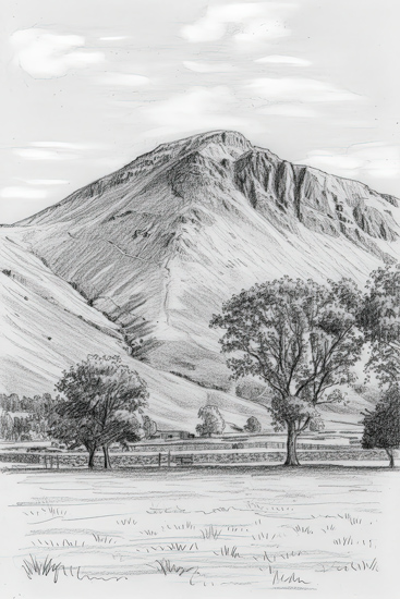 Great Gable from Wasdale Head Sketch - Lake District Scenic - Art Prints Great Gable from Wasdale Head Sketch
