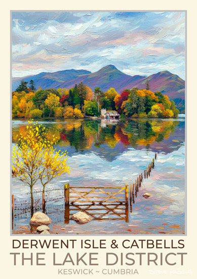 Derwent Isle & Catbells Art Poster - Lake District Poster - Art Prints Derwent Isle & Catbells Art Poster