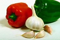 Bell Peppers and Garlic Cloves, Kitchen Art, Food Art, Onions, Cooking, Art, Artwork, Cooking Illustration, Wall Art
