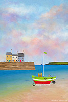 Fishing Boat, Cove, Pastel Sky, Pier, Fishing Boat, Seaside, Art, Artwork, Prints, Fine Art