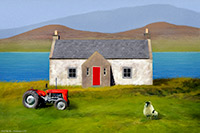Hebrides Croft ~ Red Tractor & Sheep Artwork Print