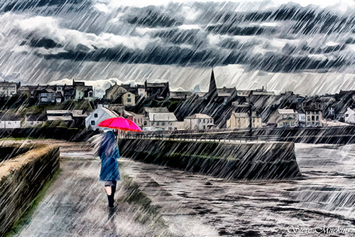 Walking in the Rain - Maryport - Maryport Art - Maryport Cumbria, Wildlife & Landscape Prints Walking in the Rain - Maryport