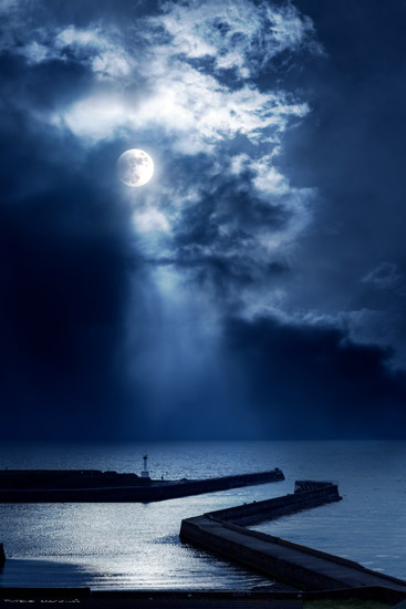 Moonlight Maryport - Maryport Piers - Maryport Cumbria, Wildlife & Landscape Prints Moonlight Maryport
